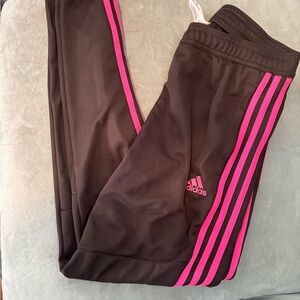 Adidas Black Joggers with Pink Stripes